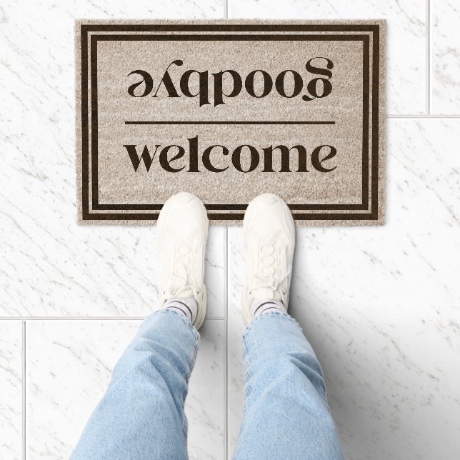Welcome  Goodbye Retro Typography Simple Frame Fiber Doormat (Insitu)