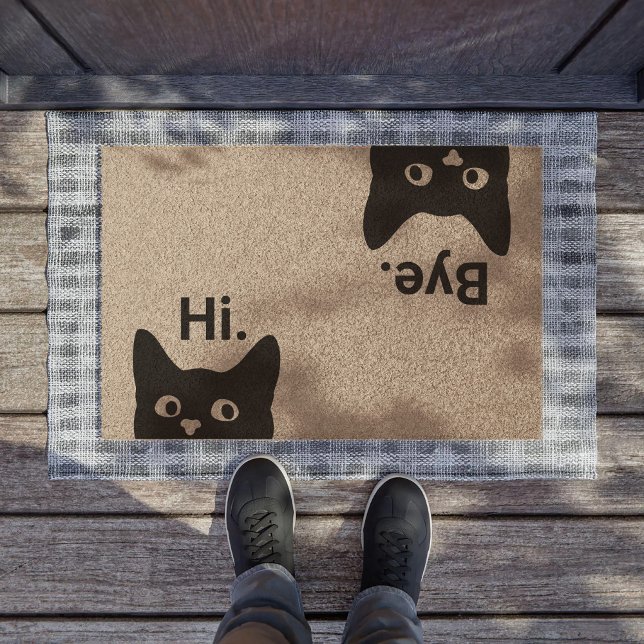 welcome Goodbye Saying Cute Black Cat Fiber Doormat (Creator Uploaded)