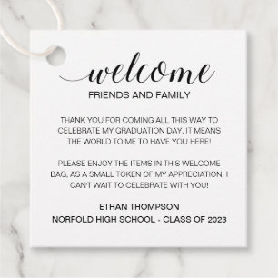 Welcome Graduation Out Of Town Guest Gift Bag Favor Tags
