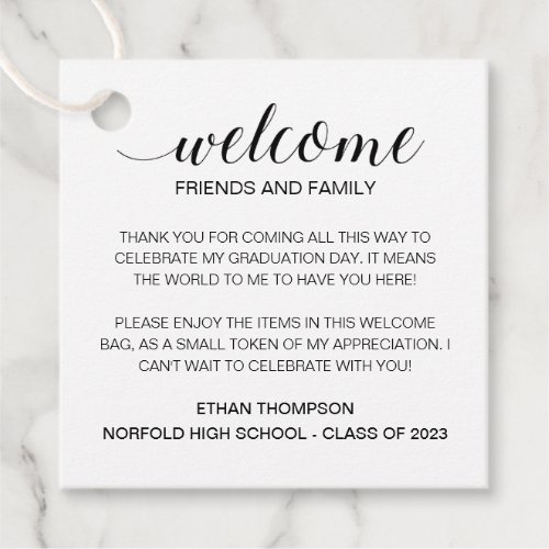 Welcome Graduation Out Of Town Guest Gift Bag Favor Tags