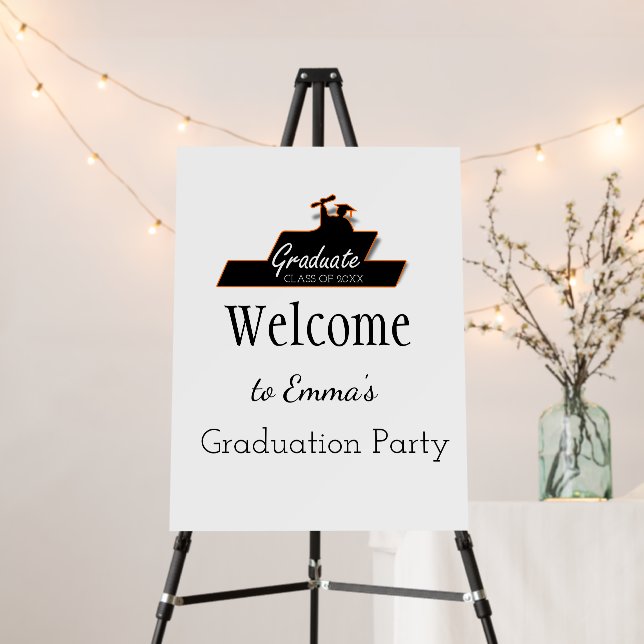 Welcome Graduation Script Black & White Scroll  Foam Board (In Situ (Stand))