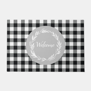 Welcome Gray Buffalo Check Pattern Autumn Doormat
