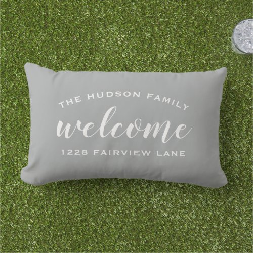 Welcome Gray Personalized Family Name Address Lumbar Pillow