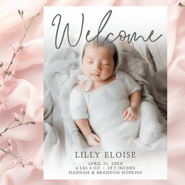 Welcome Gray Photo Birth Announcement (Creator Uploaded)