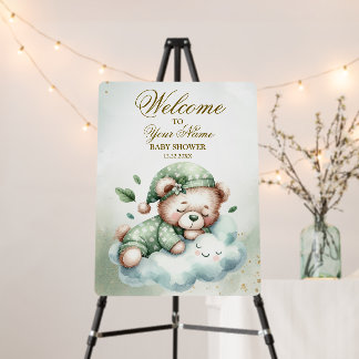 Welcome Green Boho Sleeping Teddy Bear Cute Party Foam Board