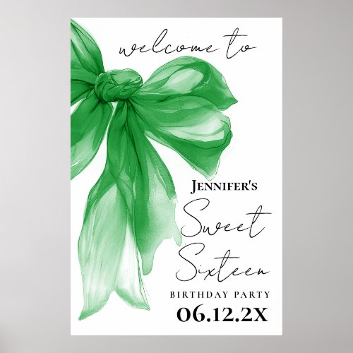 Welcome Green Bow Coquette Script Sweet 16 
