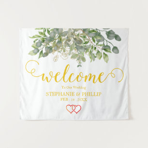 Welcome Green Eucalyptus Foliage Wedding black Tapestry