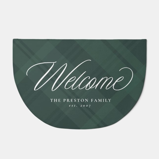 Welcome green plaid simple elegant fall decor doormat (Front)