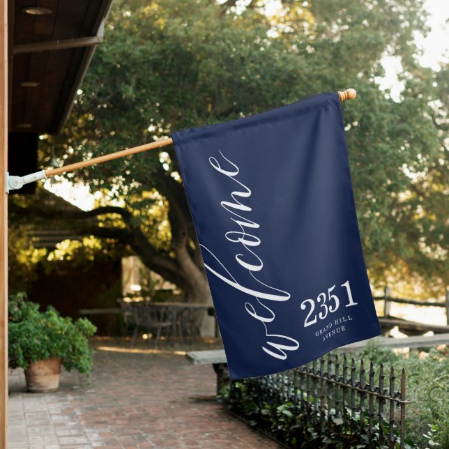 Welcome Greeting | Modern Calligraphy Home Address House Flag (In SItu)