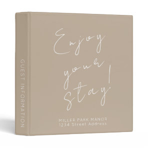 Welcome Guest Information Beige 3 Ring Binder