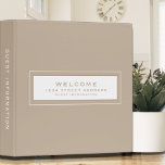Welcome | Guest Information | Beige White<br><div class="desc">Modern guest information binder features a minimal design in a neutral beige and white color palette. "Welcome" and custom address and guest information subject presented in simple font in a white window with a coordinating frame. Shown with a custom welcome message, address and guest information and on the front in...</div>