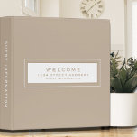 Welcome | Guest Information | Beige White 3 Ring Binder<br><div class="desc">Modern guest information binder features a minimal design in a neutral beige and white color palette. "Welcome" and custom address and guest information subject presented in simple font in a white window with a coordinating frame. Shown with a custom welcome message, address and guest information and on the front in...</div>