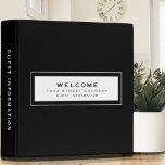 Welcome | Guest Information | Black & White 3 Ring Binder<br><div class="desc">Modern guest information binder features a minimal design in a classic black and white color palette. "Welcome" and custom address and guest information subject presented in simple font in a white window with a coordinating frame. Shown with a custom welcome message, address and guest information and on the front in...</div>