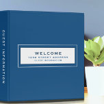 Welcome | Guest Information | Blue & White 3 Ring Binder<br><div class="desc">Modern guest information binder features a minimal design in a stylish blue and white color palette. "Welcome" and custom address and guest information subject presented in simple font in a white window with a coordinating frame. Shown with a custom welcome message, address and guest information and on the front in...</div>