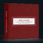 Welcome | Guest Information | Burgundy Red 3 Ring Binder<br><div class="desc">Modern guest information binder features a minimal design in a burgundy red color palette. "Welcome" and custom address and guest information subject presented in simple font in a white window with a coordinating frame. Shown with a custom welcome message, address and guest information and on the front in modern typography,...</div>