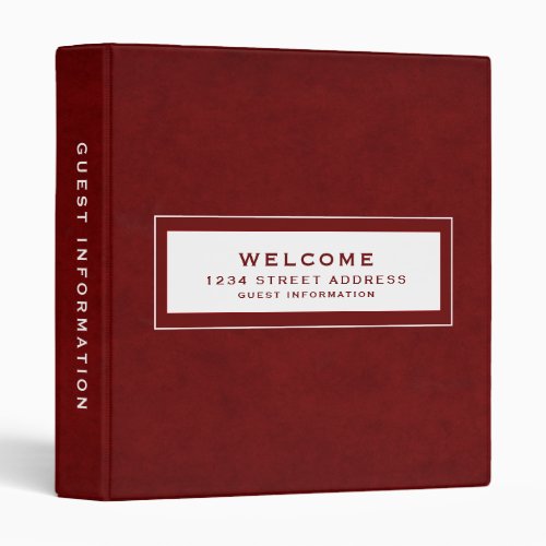 Welcome  Guest Information  Burgundy Red 3 Ring Binder