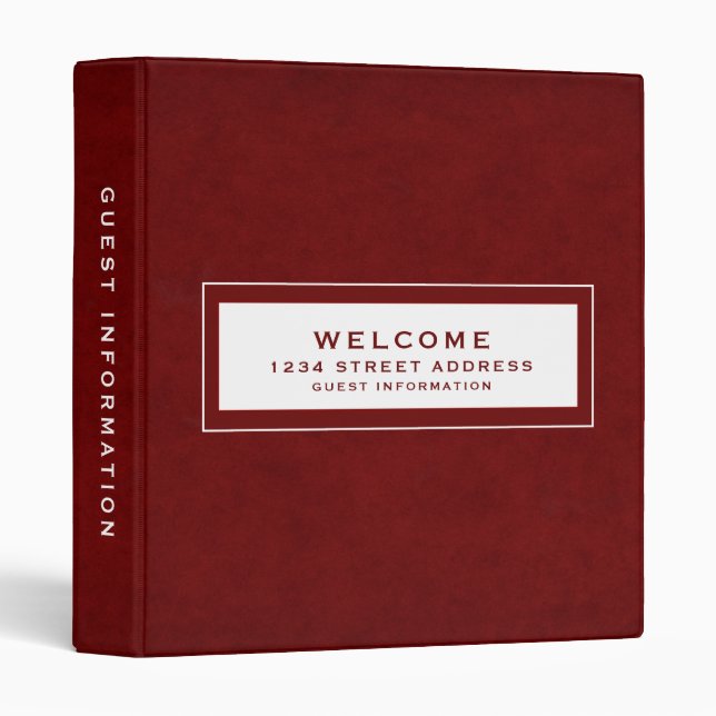 Welcome | Guest Information | Burgundy Red 3 Ring Binder (Front/Spine)