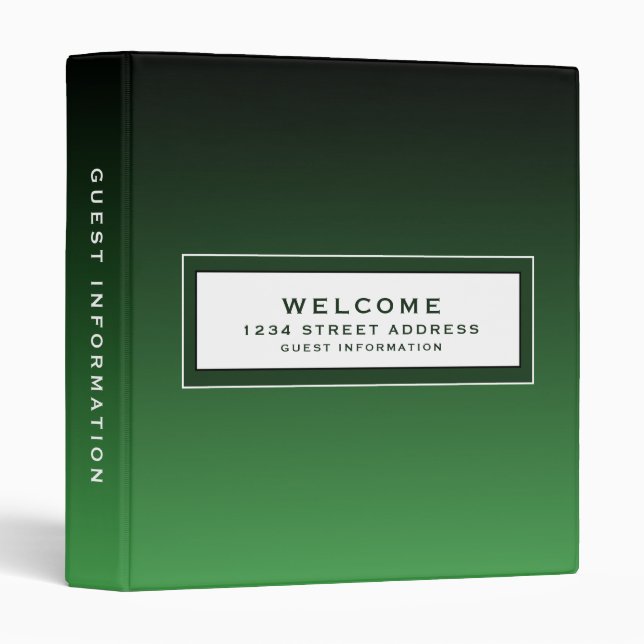 Welcome | Guest Information | Emerald Green 3 Ring Binder (Front/Spine)