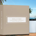 Welcome Guest Information Guide Book Beige 3 Ring Binder<br><div class="desc">Modern guest information binder features a minimal design in a neutral beige and white color palette. "Welcome" and custom address and guest information subject presented in simple font in a white window with a coordinating frame. Shown with a custom welcome message, address and guest information and on the front in...</div>