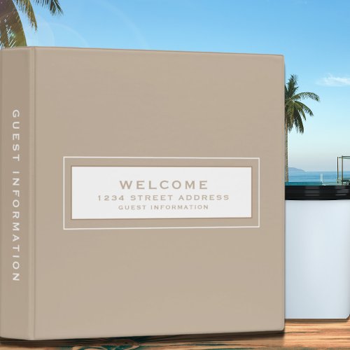 Welcome Guest Information Guide Book Beige 3 Ring Binder