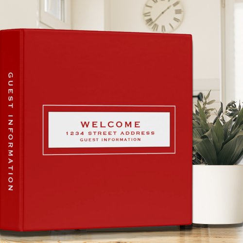 Welcome  Guest Information  Red 3 Ring Binder