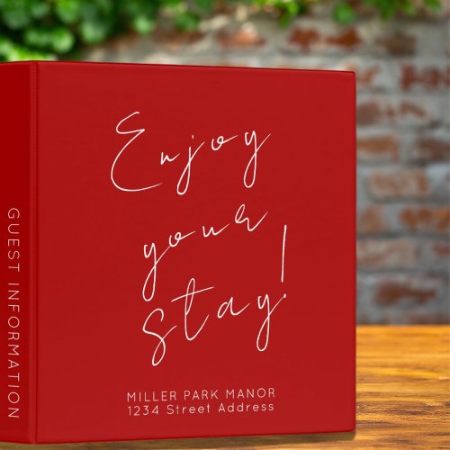 Welcome Guest Information Red 3 Ring Binder