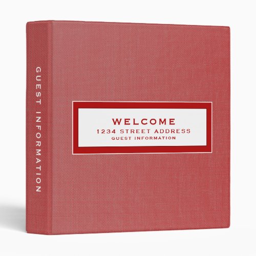 Welcome  Guest Information  Red 3 Ring Binder