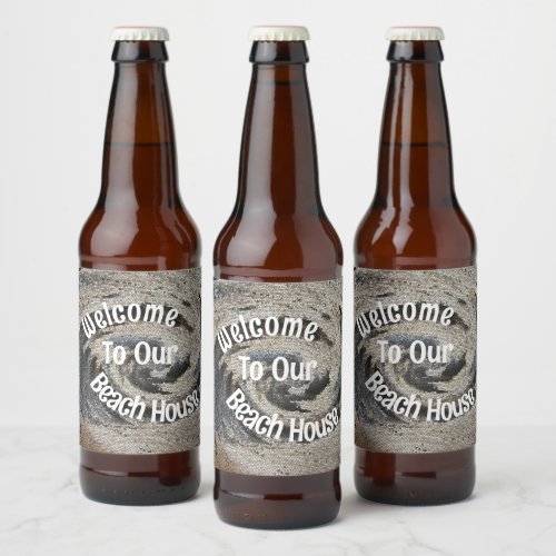Welcome Guest Rustic Brown Mosaic Beach House Beer Bottle Label
