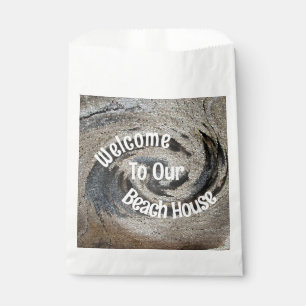 Welcome Guest Rustic Brown Mosaic Beach House Favor Bag