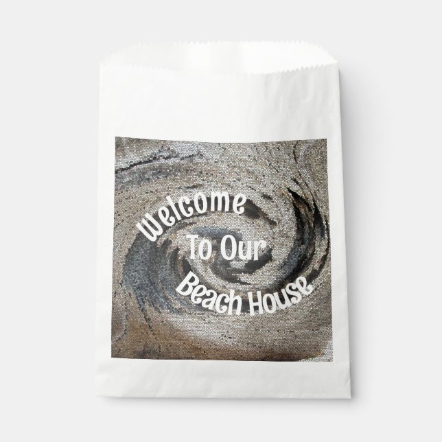 Welcome Guest Rustic Brown Mosaic Beach House Favor Bag (Front)
