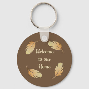Welcome Guest Vacation House Access Key Feather Keychain