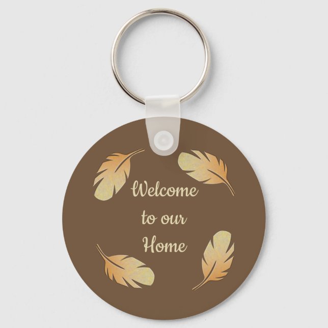 Welcome Guest Vacation House Access Key Feather Keychain (Front)
