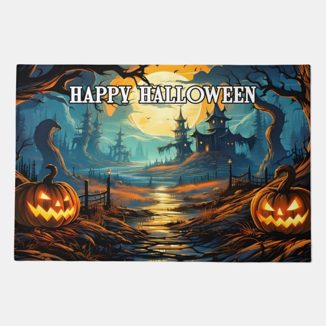 Welcome | Halloween Spooky Pumpkins Doormat (Front)