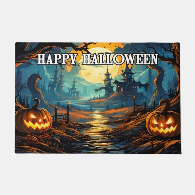 Welcome | Halloween Spooky Pumpkins Doormat (Front)