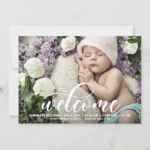 Welcome Hand Lettered Photo Birth Announcement