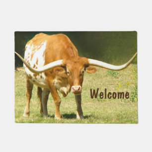 Welcome Handsome Texas Longhorn Doormat