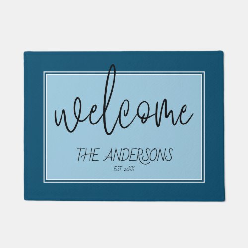 Welcome Handwriting Blue Newlywed Doormat