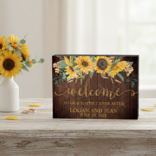 Welcome Happily Ever After Wedding Sunflower Wooden Box Sign