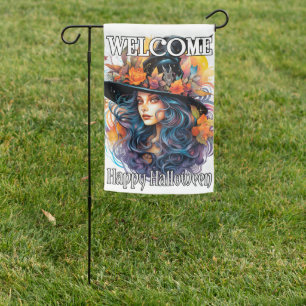 Welcome Happy Halloween Autumn Witch Garden Flag