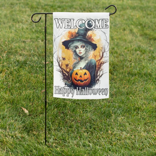 Welcome | Happy Halloween Stay Witchy Garden Flag (In SItu)