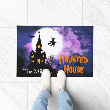 Welcome Happy Halloween With Scary Haunted House Doormat by UrHomeNeeds at Zazzle
