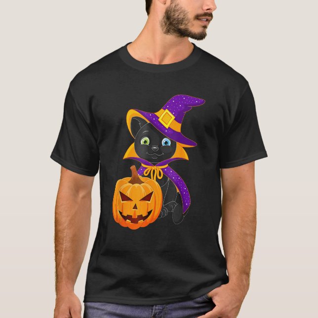 Welcome Happy Hat Cat Halloween 2023 Devil Face Pu T-Shirt (Front)