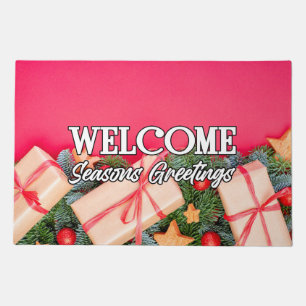 Welcome Happy Holidays Seasons Greetings Doormat