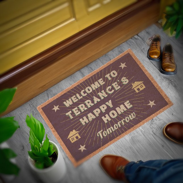 Welcome Happy Home Funny Modern Cute Fiber Doormat (Welcome Happy Home Funny Modern Cute Doormat is great for the home or as a housewarming gift. )