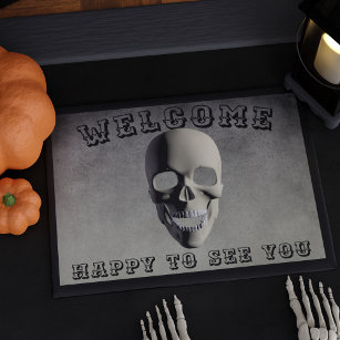 Welcome Happy to See You Skull Spooky Halloween Doormat