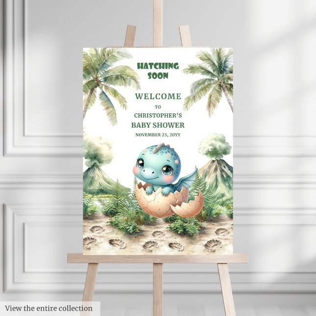 Welcome Hatching Soon Baby Shower Sign Dino (Welcome Hatching Soon Baby Shower Sign Dino)