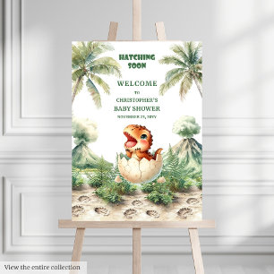 Welcome Hatching Soon Blue Dino Baby Shower Sign