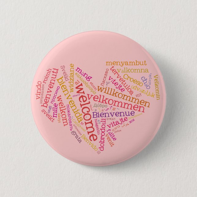 Welcome Heart (many languages) Button (Front)