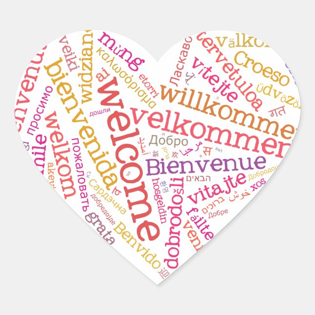 Welcome Heart (many languages) Sticker (Front)