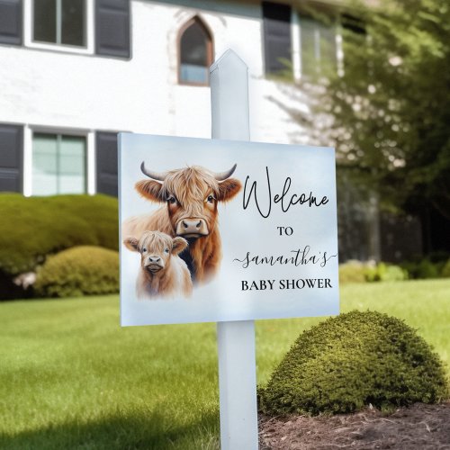 Welcome Highland Cow  Baby shower Blue Sign